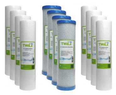 2 Jahre Set 12-teilig TWaLa 10" Ersatzfilter Umkehrosmose Anlage RO Sediment Aktivkohle Wasserfilter