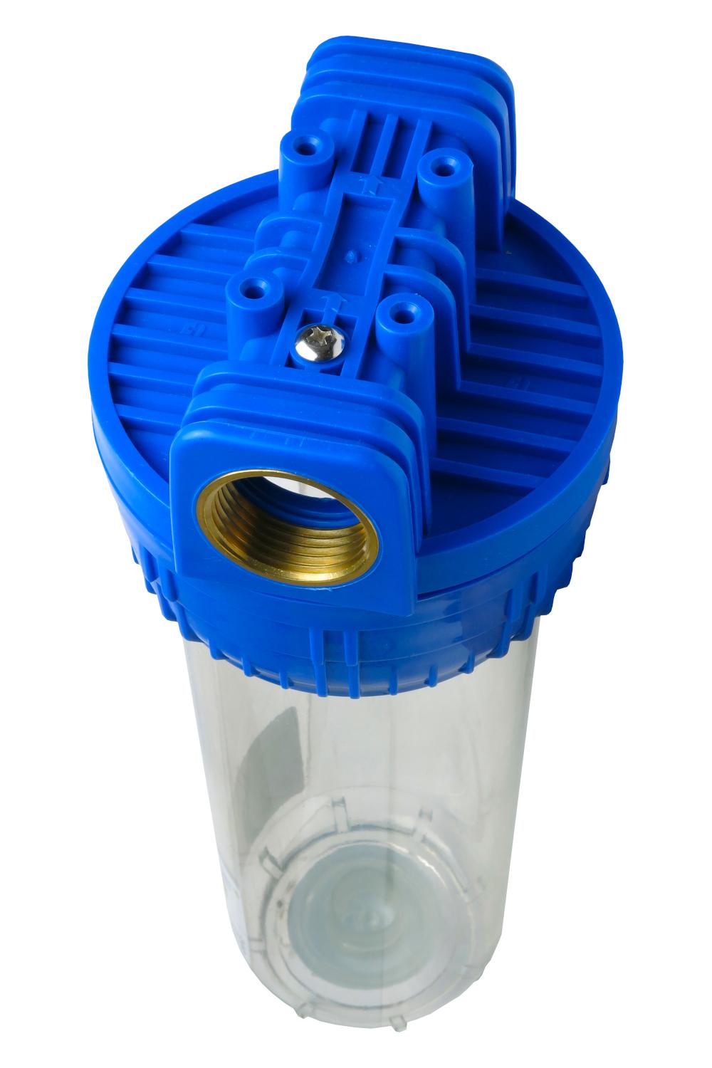 TWaLa Wasserfilter Gehäuse 3/4" Messing Anschluss transparent blau für 10" Filterpatronen