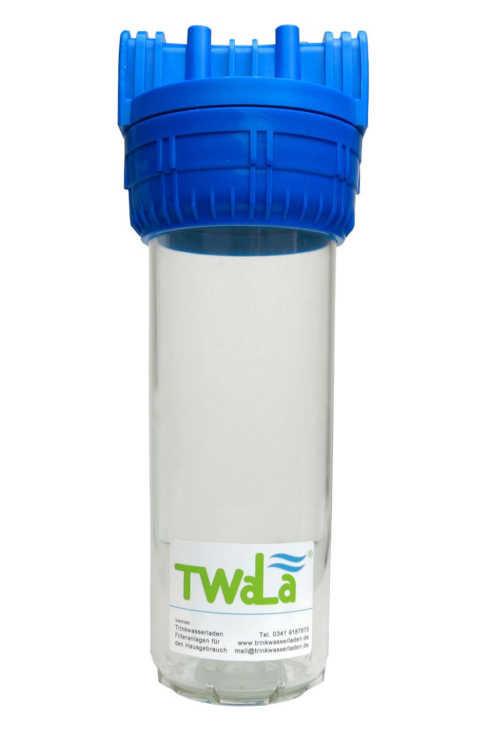 TWaLa Wasserfilter Gehäuse 1/2" Messing Anschluss transparent blau für 10" Filterpatronen